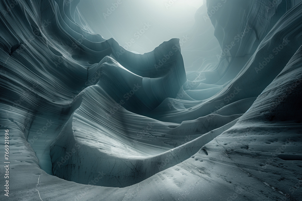 Poster surreal ice glacier landscape. background image. created with generative ai technology.