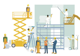 Handwerker und Maler auf der Baustelle,  illustration - 766922899