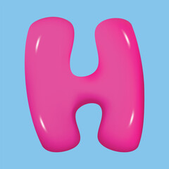 bubble font. glossy 3d pink super bubble font in plastic style. Alphabet font H. inflated balloon letters. trendy english type. realistic vector illustration