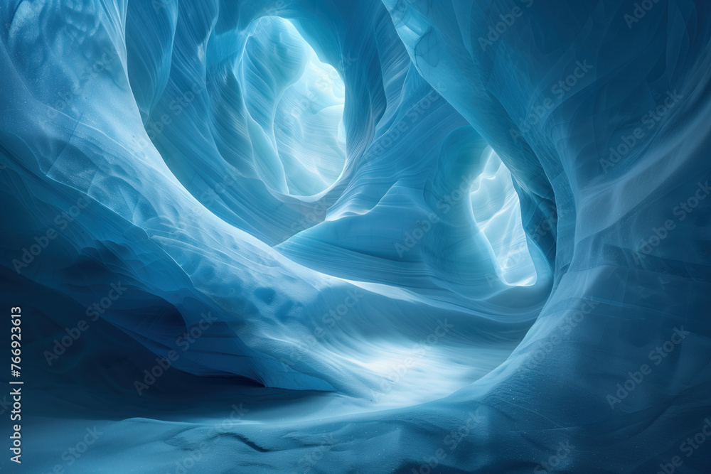 Poster surreal ice cave landscape. background image. created with generative ai technology.
