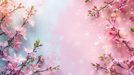 Pink Cherry Blossom Spring Flowers Abstract Background. Copy Space for Mother's Day, Women's Day, and Happy Easter Banner, Poster