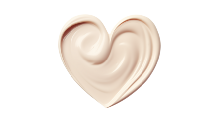 texture of a cosmetic smear of cream in the shape of a heart on a transparent background