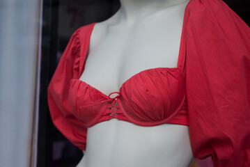 closeup of red bra on mannequin in a fashion store showroom - 766924007