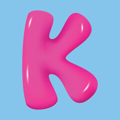 bubble font. glossy 3d pink super bubble font in plastic style. Alphabet font K. inflated balloon letters. trendy english type. realistic vector illustration