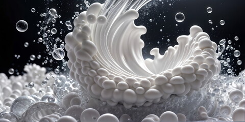 stream of milk creates a wave of milk bubbles, creating a detailed and intricate pattern - 766924260