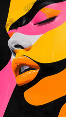 An abstract picture of a woman with Neon yellow color lips and Neon yellow lipstick