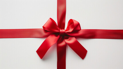 top view of red Ribbons with Bow on white background