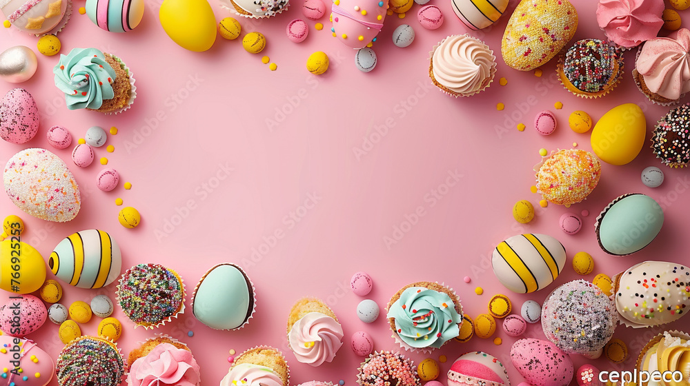 Poster easter treats background , space for copy in the middle