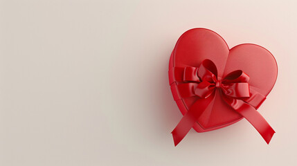 3D Gift Box Heart with Ribbon, Top View, Empty Space, Elegance, isolated white background
