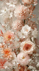many different flowers in it, romantic and ethereal light, ultrafine detail, pale palette , Wallpaper