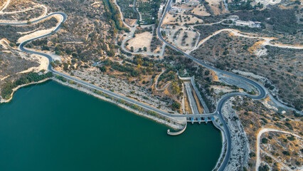 Aerial view of the Germasogeia Reservoir in Cyprus.