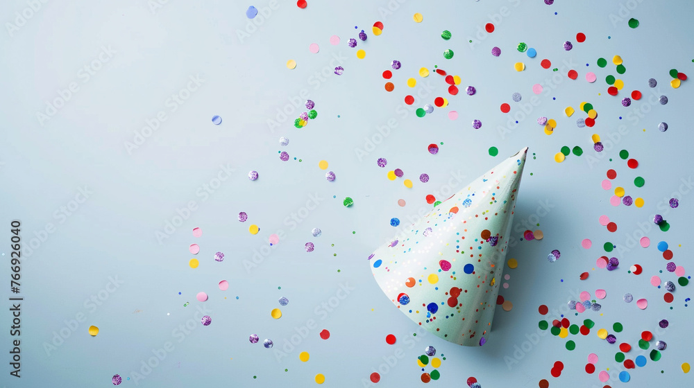 Canvas Prints a party hat with confetti, minimalism. left copy space