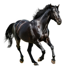 Majestic black horse galloping freely, cut out - stock png.