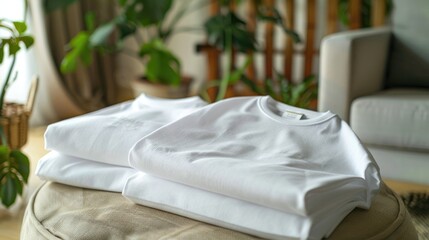 Fototapeta na wymiar White blank t-shirt for visualizing prints and designs for designers. Mock up