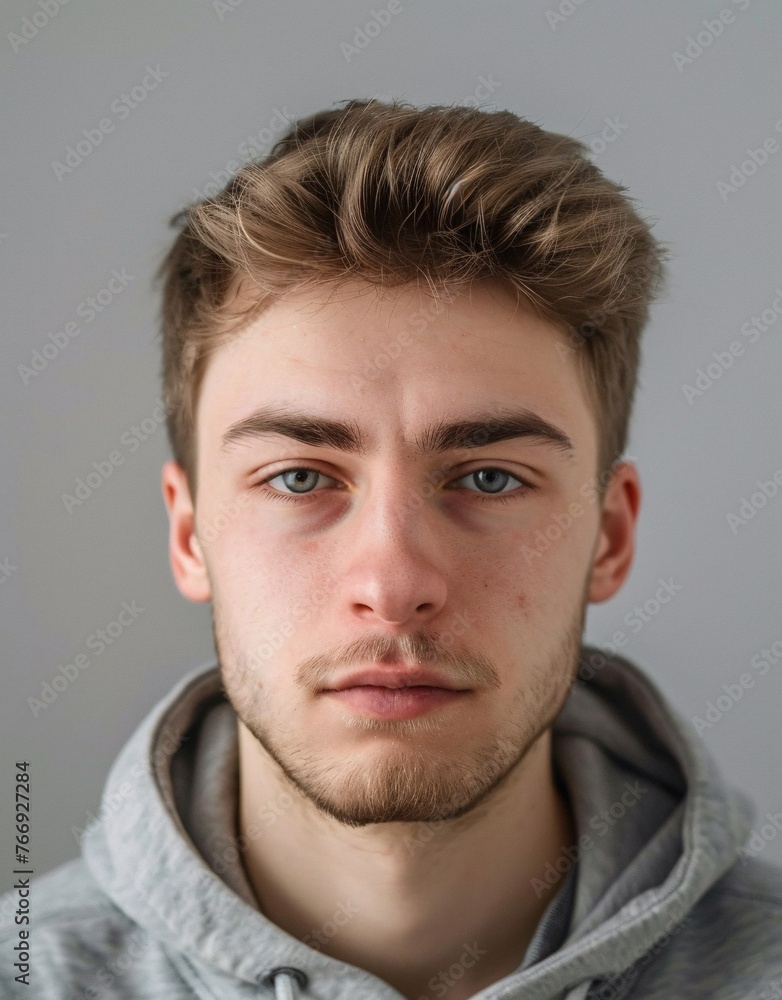 Wall mural ID Photo: Young Caucasian Man in T-shirt for Passport 06