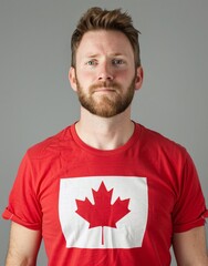 ID Photo: Canadian Man in Canadian Flag-inspired T-shirt for Passport 03