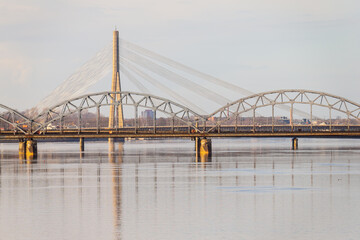 Riga bridges over river Daugava - obrazy, fototapety, plakaty