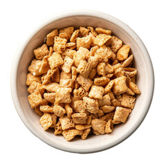 Bowl of crispy wheat cereal squares, cut out - stock png.