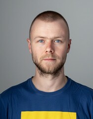 ID Photo: Swedish Man in Swedish Flag-inspired T-shirt for Passport 01