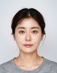 ID Photo: South Korean Woman in T-shirt for Passport 01