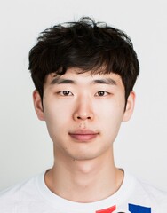 ID Photo: South Korean Man in South Korean Flag-inspired T-shirt for Passport 01