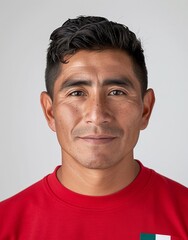 Obraz premium ID Photo: Peruvian Man in Peruvian Flag-inspired T-shirt for Passport 03