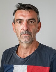 Obraz premium ID Photo: French Man in French Flag-inspired T-shirt for Passport 02