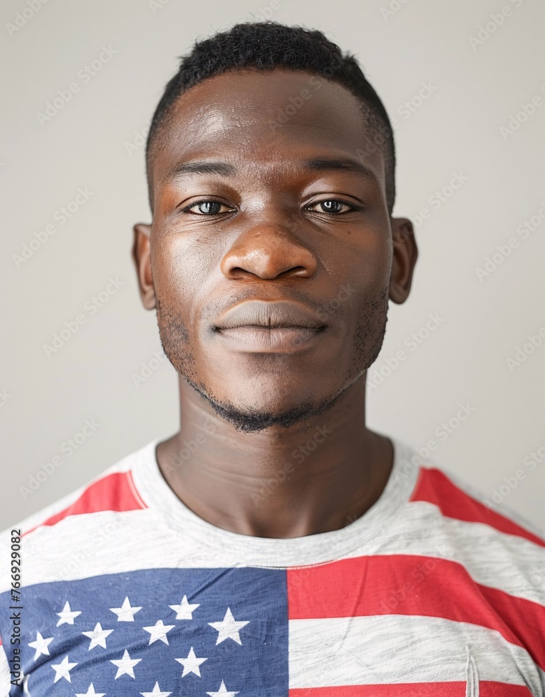 Poster ID Photo: African American Man in American Flag-inspired T-shirt for Passport 01