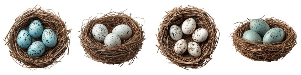 Naklejka na ściany i meble Set of eggs in nest isolated on transparent background