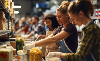 Diverse Volunteers at Local Food Bank - Powered by Adobe