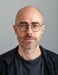 Obraz premium ID Photo: Caucasian Man whith Glasses in T-shirt for Passport 08