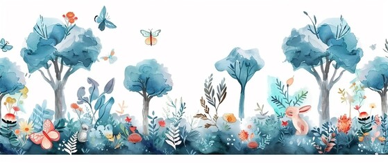 Enchanted watercolor forest with mystical creatures, clipart isolated, sparking imagination and fairy tales