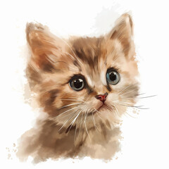 cute kitten water color style on white background