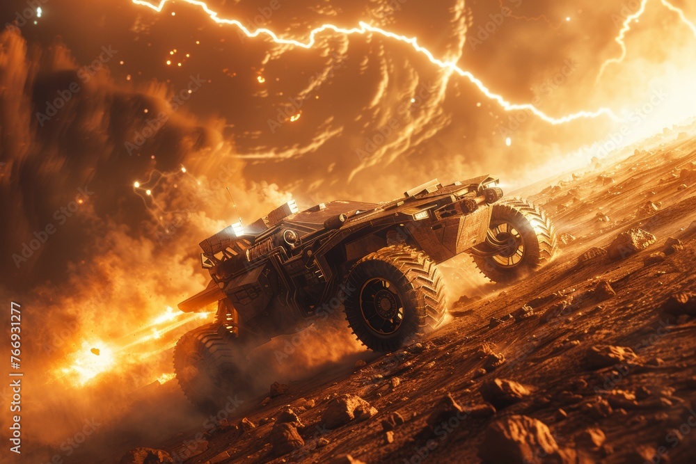 Poster mars rover. background with selective focus and copy space
