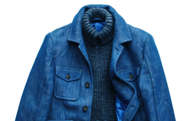 The Navy Blue Jacket and Deep Indigo Sweater isolated on transparent Background