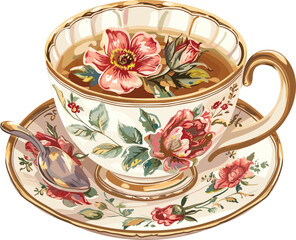 Teacup flowers Retro English vintage vector