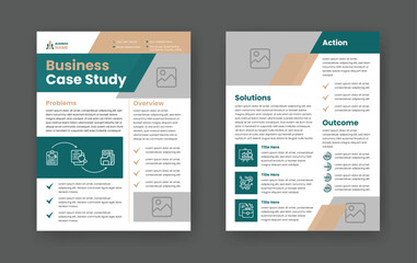 Case Study Layout Flyer. Minimalist Business Report with Simple Design. Green and Beige Color Accent.