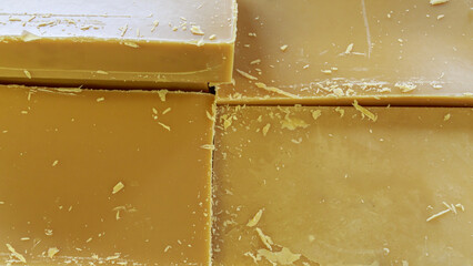 Closeup view of hard soap bars. - obrazy, fototapety, plakaty