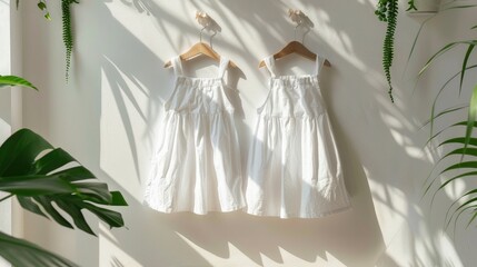 White blank summer white women's sundress for visualizing prints and designs for designers in modern home interiors. Mock up