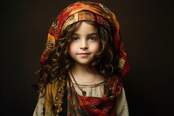 Portrait of a beautiful little girl in a shawl.