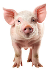 Young pink piglet on transparent background - stock png.