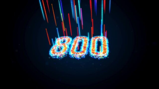 Blue Colorful 3D Perspective Motion View Number 800 Glowing Light Glitter Dust Particle And Light Beam Lines
