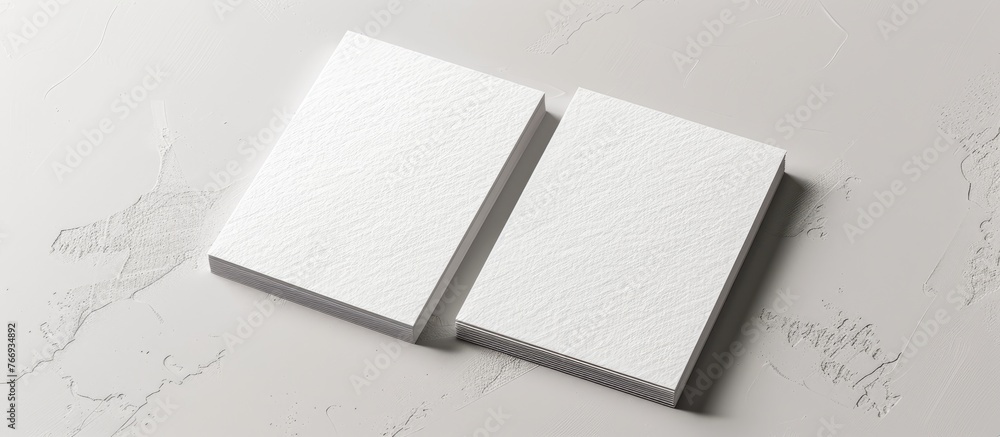 Sticker Two vertical business cards mockups on a white textured paper background.