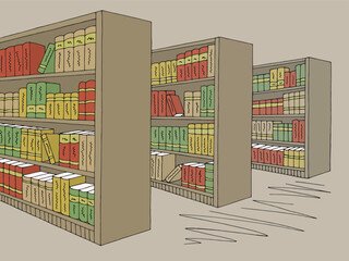 Library shelf graphic color interior sketch illustration vector  - 766935271