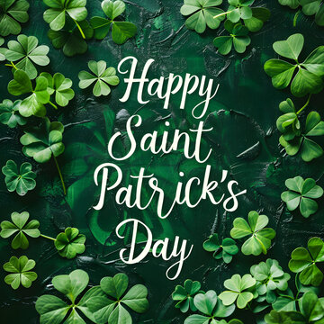 Happy Saint Patrick's Day background with green Shamrock clovers 