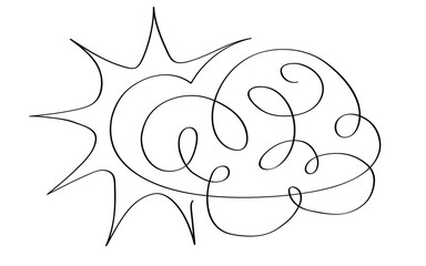 Abstract sun and cloud depicted through a continuous black line, marrying celestial imagery with modern art