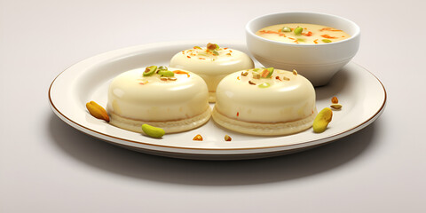 Sandesh is a dessert originating from the bengal created with milk and sugar with with white sueface background.