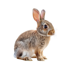 Brown rabbit sitting quietly, cut out - stock png.