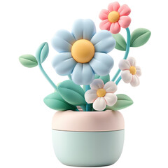 3D Illustration of Stylized Flowers in a Pot
