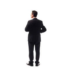 Back view of a full length bussiness man isolated on transparent background.